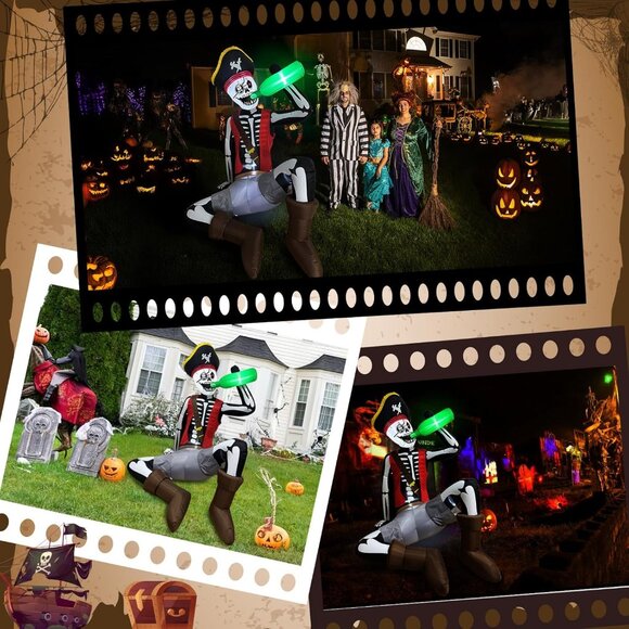 6.5FT Sitting Skeleton Pirate Inflatables Outdoor Decorations  with LED Lights - Picture 7 of 7